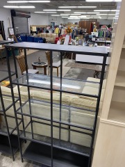 Large Black Metal & Glass Display Shelf