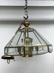 Vintage Gold and Beveled Glass 6 Light Chandelier