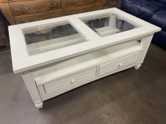 Traditional Glass Top Coffee Table With Drawers