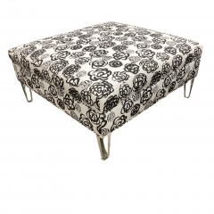 Vanguard Black & White Floral Ottoman W\/Acrylic Legs - As  Is