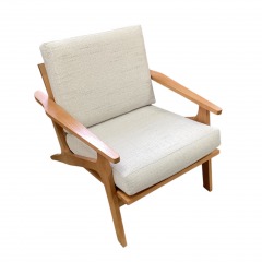 Mid-Century Modern Arm Chair with Wood Frame and Taupe Fabric