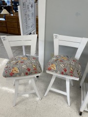 White Wood Floral Barstool