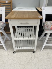 White Butcher Block Rolling Cart