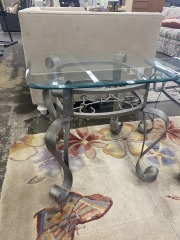 Swirling Metal Glass Top Side Table