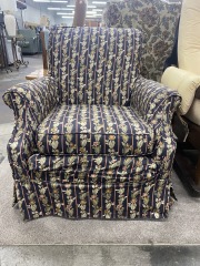 Floral Lattice Striped Armchair