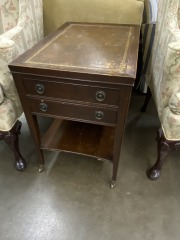 Vintage Federal Style Leather Top Rolling Side Table