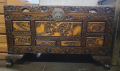Chinese Carved Camphor Chest Luggage Trunk Antique