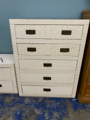 Vintage Lea Rattan Ivory Tallboy Dresser