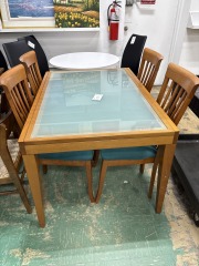 Calligaris Teak Glass Top Dining table W\/4 chairs