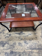 Beveled Glass Cherry Wood Coffee Table