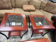 Beveled Glass Cherry Wood End Table