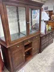 Two-Piece Wood China Cabinet & Buffet Hutch w\/ Glass Door Top