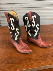 Vintage Black, Red, & White Snake Skin Boots Womens 5.5