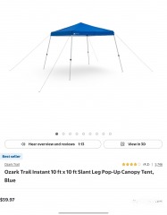 Ozark trail 10x10 ft instant slant leg canopy blue MSRP $59.99