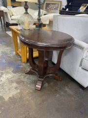Round Dark Wood Finish Side Table (Each)