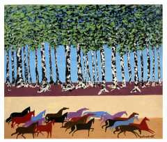 Colorful Running Horses & Aspen Trees