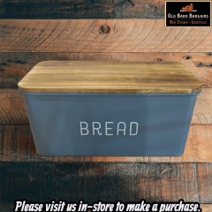 Nat & Jules Matte Blue Metal Enamel Rubber Wood Lidded Bread Box