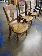 Vintage Hand Crafted & Carved Cane Seat Chair (Each)