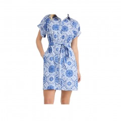 4119 P2 | LOFT Mosaic Linen Cotton Mini Pocket Shirtdress
