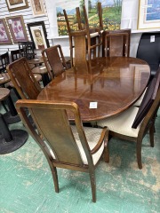 Burl Trimmed Dining Table w\/ 8 Chairs