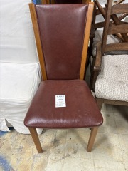 Wood dining chair with red leather