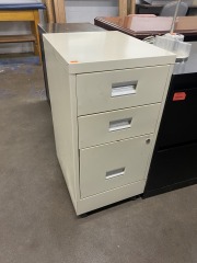 Rolling Beige Three Drawer Filing Cabinet