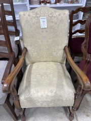 Open-Arm Light Gold\/Floral Arm Chair