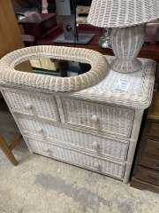 White Wicker Pavilion 4 Drawer Dresser w\/Mirror