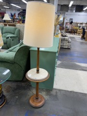 Vintage MCM Wood & Marble Floor Lamp Table