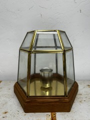 Vintage Gold Wood and Glass Pane Light Fixture