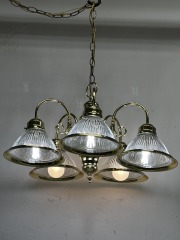 Classic Gold and Holophane Glass 5 Light Chandelier