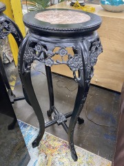 Black Wood Carved Marble Top Plant Stand (Each)