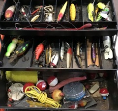 Vintage Tackle Box Silver Black With Lures