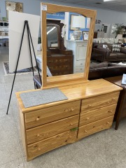 6 Drawer Oak Dresser W\/Mirror