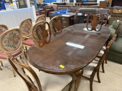 DINING SET W\/6 CHAIRS, 2 LVS & GLASS TOP