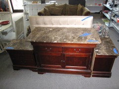 3 Piece Bassett Buffet, Marble Topped' $429. Buffet Only $275. Matching Night Stands $99 Each. EXQUISITE!