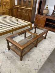 Vintage MCM Cane & Wood Coffee Table