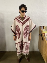 Vintage Maroon & White Horse Poncho