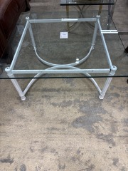 Glass coffee table w\/ white base