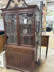 Vintage Cherry Wood Glass Curio