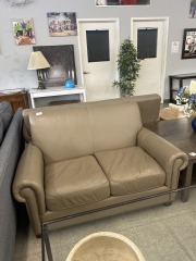 Tan Leather Loveseat & Otto