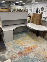 Grey Laminate Peninsula Desk with Topper (Missing Hardware)