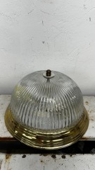 Gold and Holophane Glass Flush Mount Light Fixture