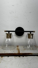 Carlisle Matte Black and Brushed Brass 2 Light Vanity Fixture