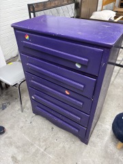 Purple Pride Five Drawer Wood Dresser
