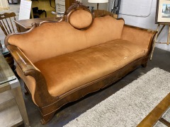 Antique Victorian Era Burl Carved Wood Sofa (for restoration)