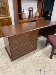 Dark Wood Look Commercial Style Desk With Filing Cabinet