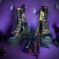 Demonia Holographic Rocker Boots w\/ Matching Corset W8