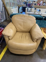 Natuzzi Caramel Leather Swivel Rocker