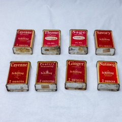 8 Vintage Schilling Red and Gold TIns
